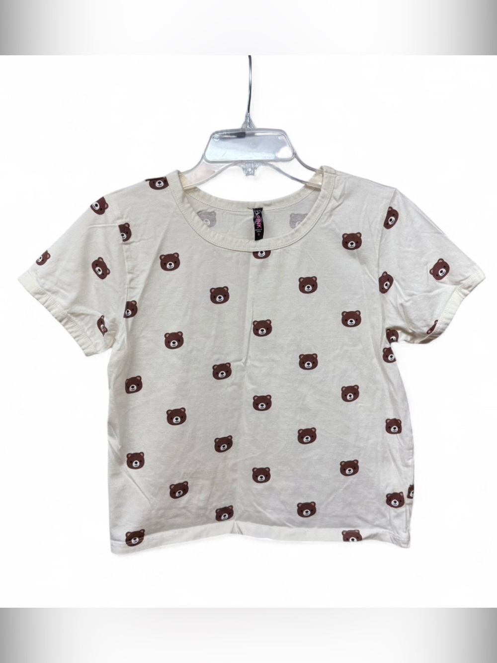 Electric Pink Bear Print Crop Tee